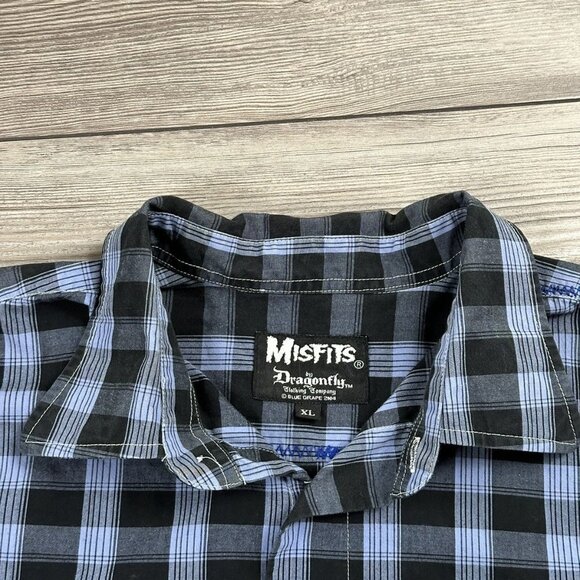 Vintage Y2K Misfits By Dragonfly Plaid Button Up Shirt - Picture 6 of 6